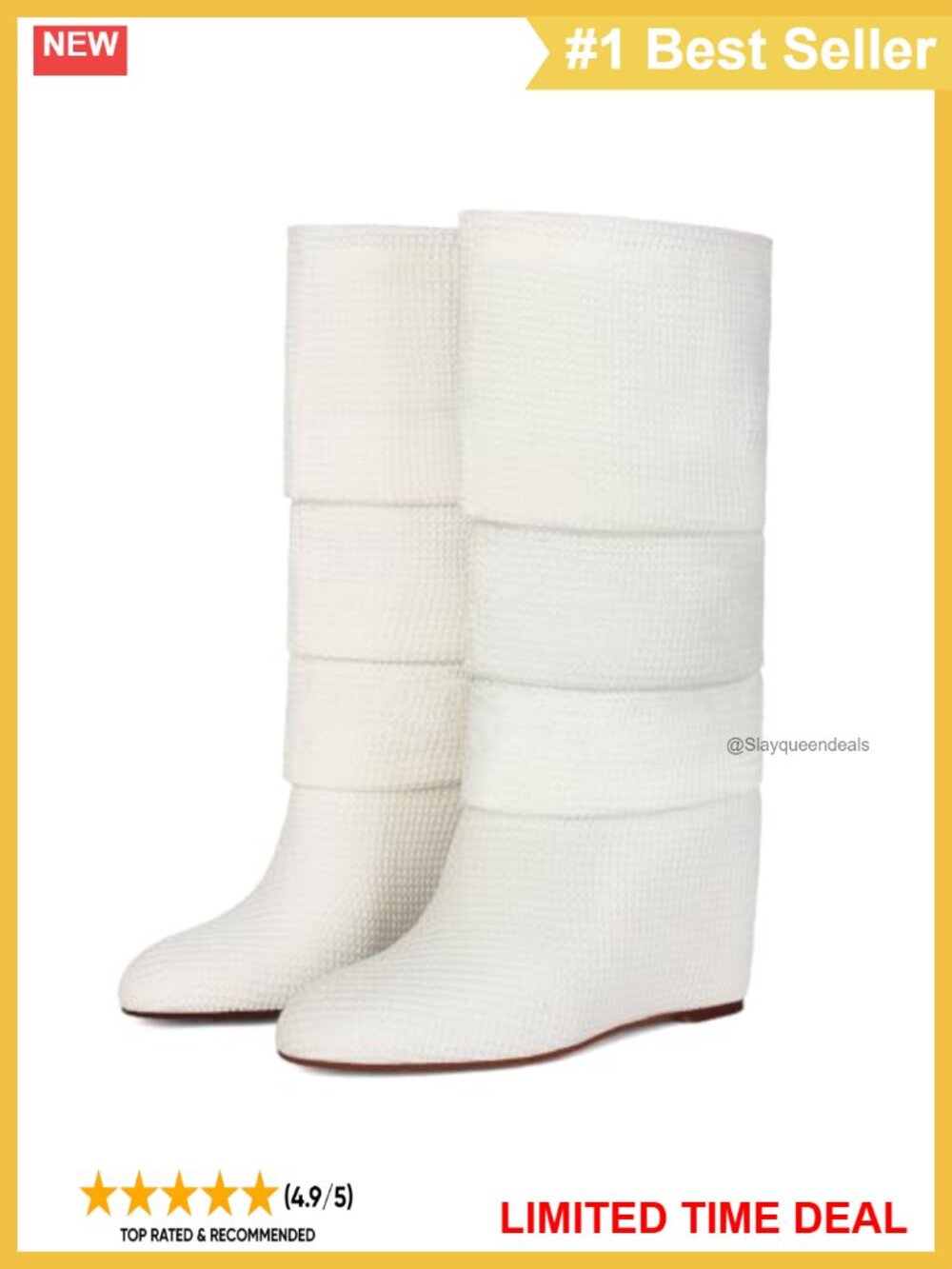 Knit Fold Over Knee High Boots Pointed Toe Wedge Pull On